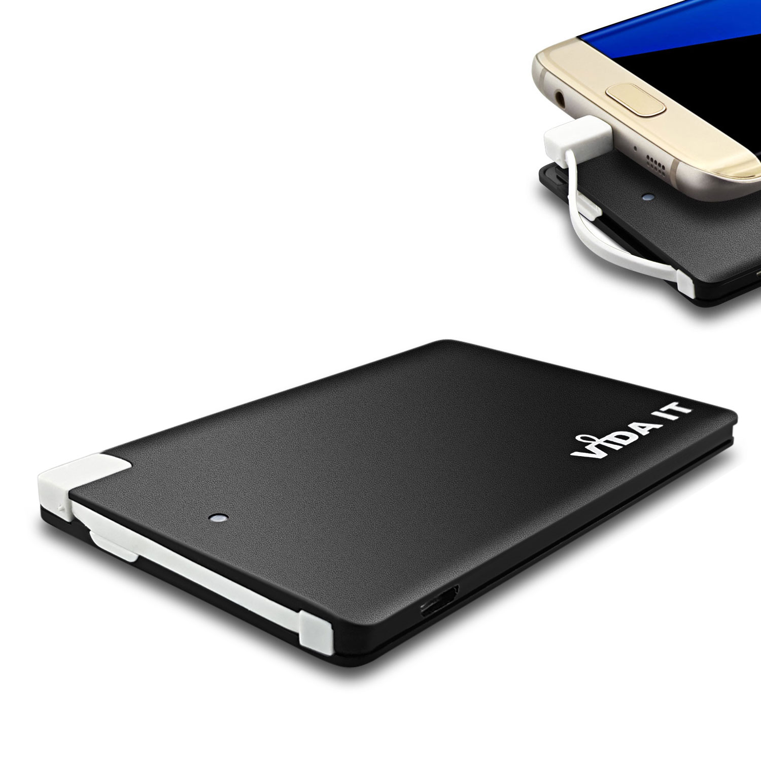 Tragbare Akku Extern PowerBank 2500mAh Ladegerät mit einem integrierten Micro-USB-Kabel & iPhone- und USB Typ-C Adaptern