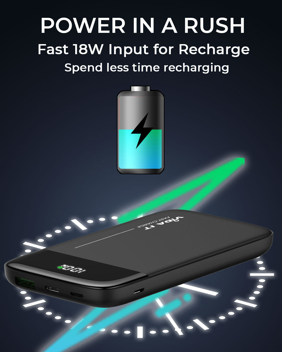 Vida IT vFab Ultra-Schnelllade-Powerbank mit Power Delivery 3.0 & Quick Charge 4.0+, 10000 mAh Hochgeschwindigkeits-Akku, tragbares Ladegerät