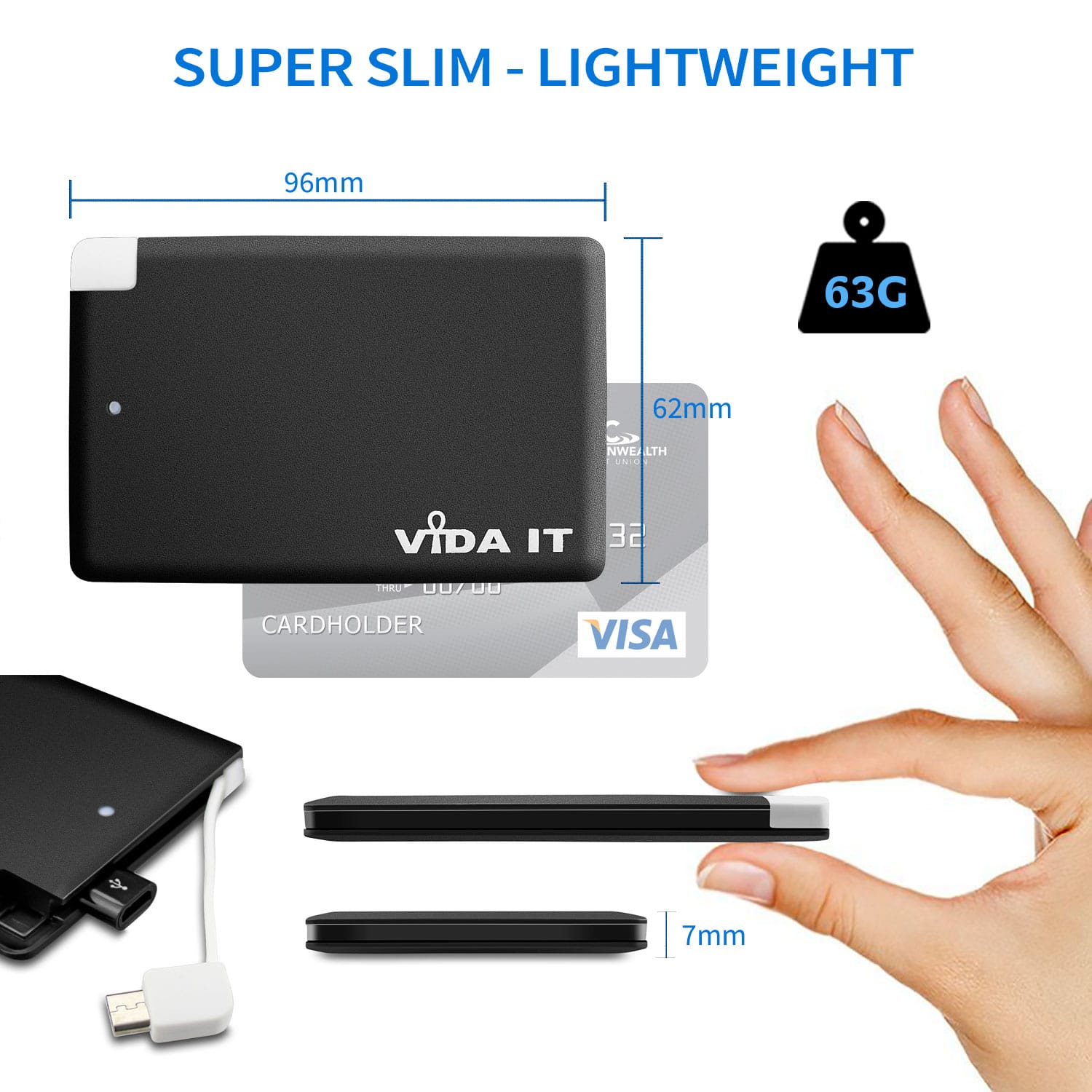 Vida IT vCard Super Slim 2500mAh Power Bank Portable Charger – Vida  Electronics
